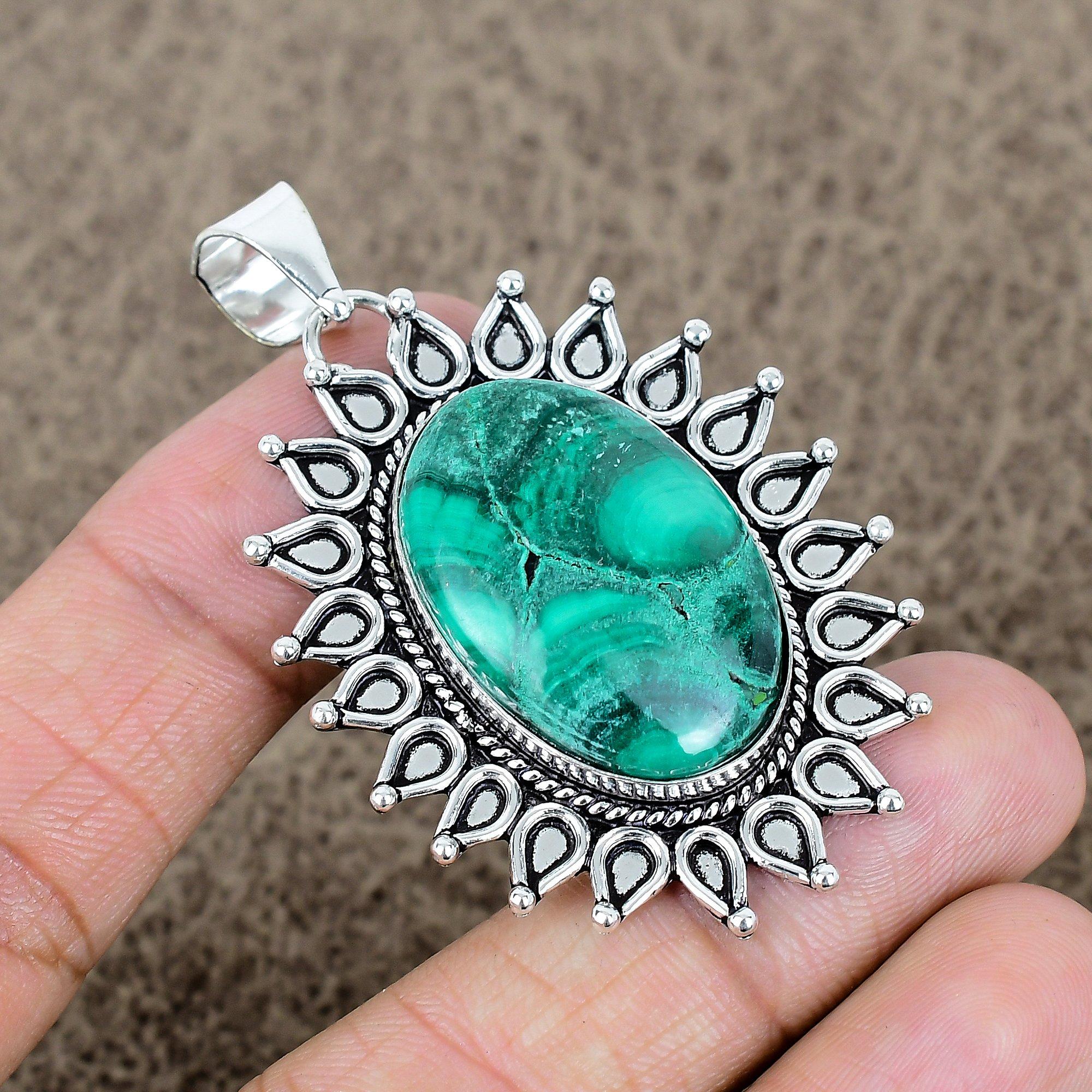 

Malachite Gemstone Handmade 925 Sterling Silver Jewelry Pendant 2.40 KKG-714