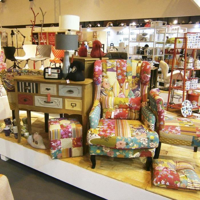 Coussin carré en tissu patchwork fleuri Multicolore