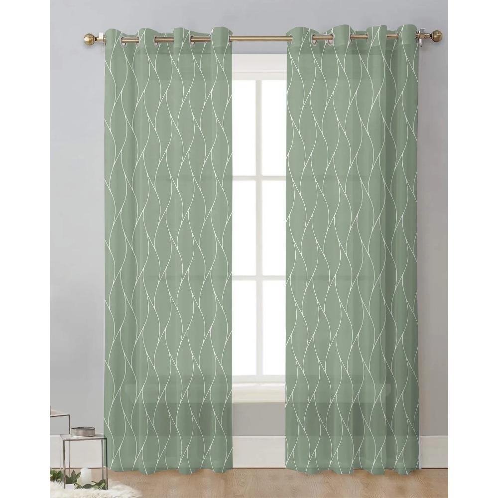 Salbeifarbene lange Wellenlinie transparente Vorhänge zur Dekoration für Schlafzimmer, Wohnzimmer, Fenster, Küche, Tüll, Voile, Organza-Draperien
