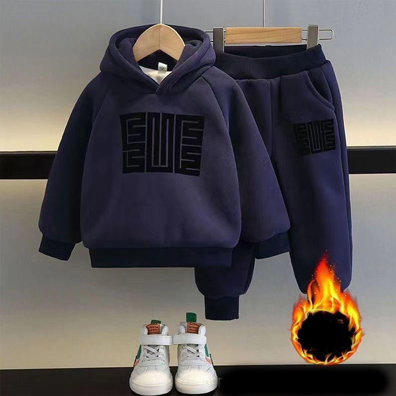 

Детский утепленный утолщенный комплект для мальчиков, теплый повседневный костюм-свитер, осенне-зимний, детская модная спортивная удобная двойка 2-6 лет 110