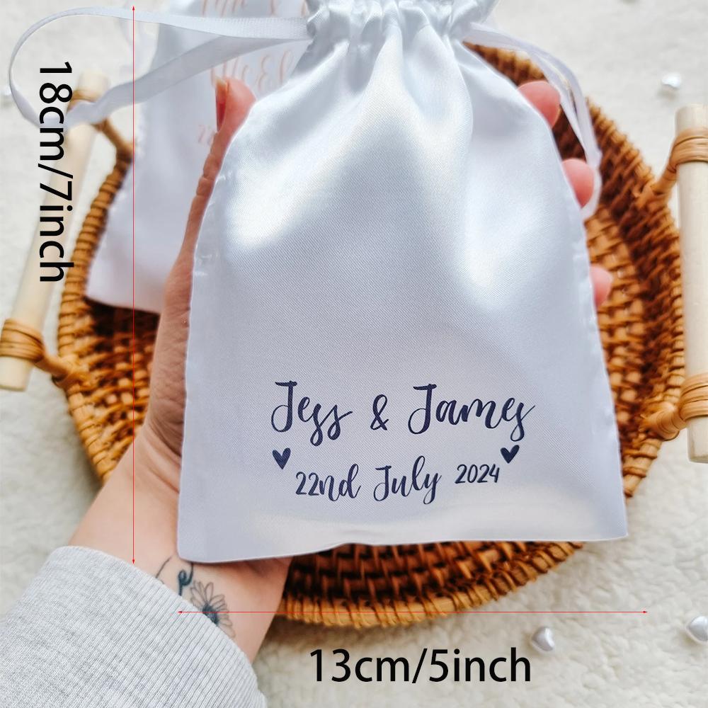 Personalised 5Pcs Satin Drawstring Pocket Goodie Candy Bag Honeymoon Sand Wedding Gift Honeymoon Present Bride To Be Gift