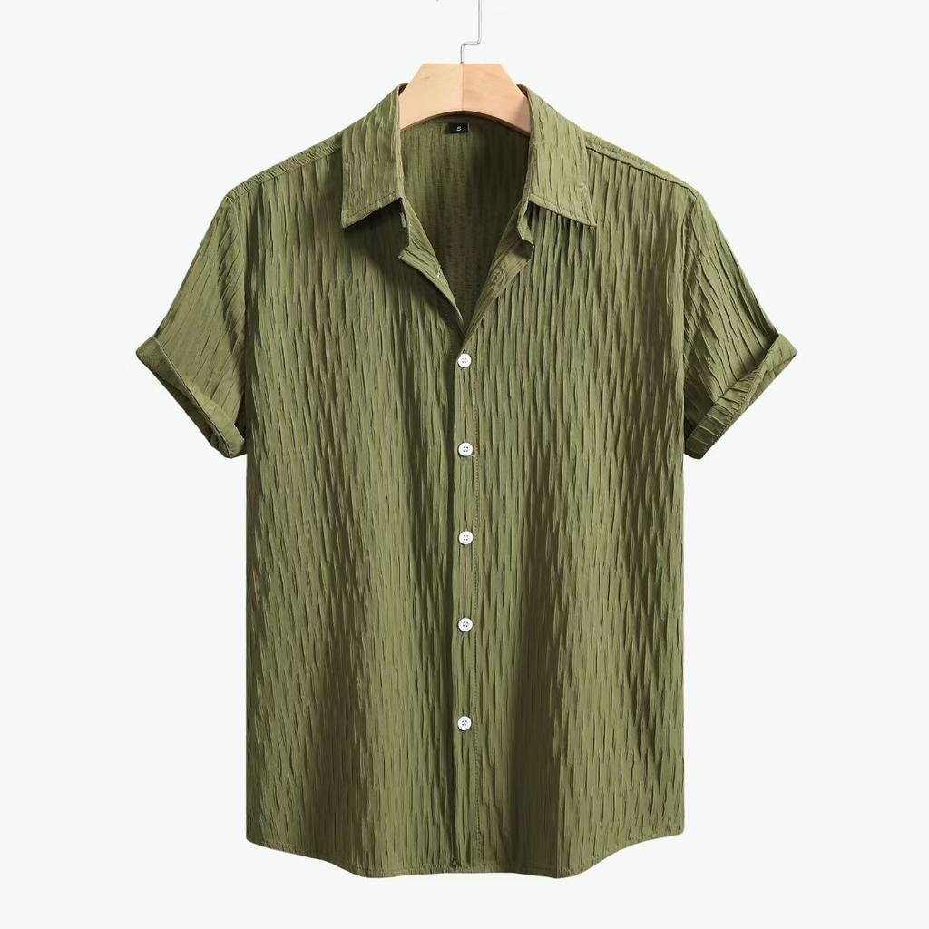 Spring Summer New Men's Solid Color Short-sleeved Shirt Cardigan Lapel Beach Fashion Shirt Men