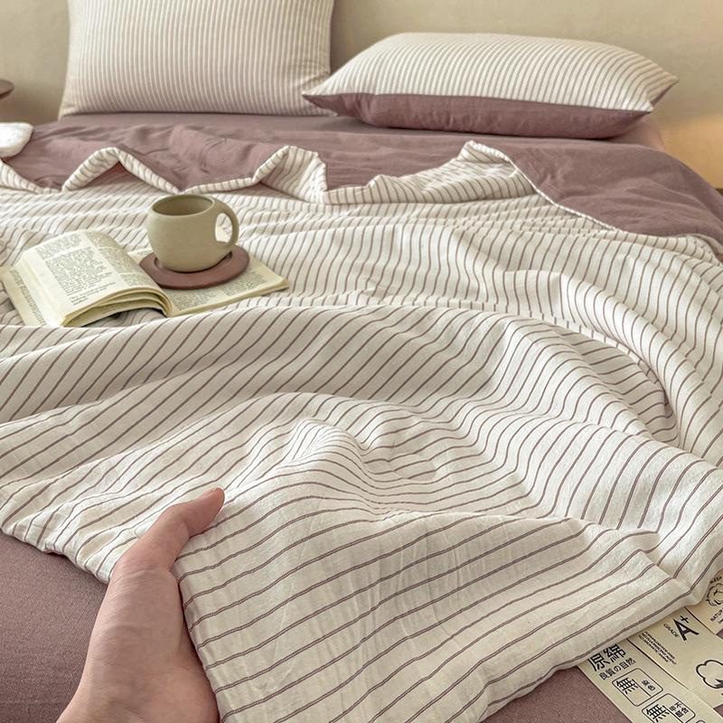 Class A Yarn-Dyed Striped Cotton Quilt - Machine Washable, Breathable, Skin-Friendly Summer Blanket