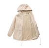 Women Spring Solid Color Long Sleeve Lightweight Hooded Collar Outdoor Raincoat Cropped Cardigan Jacket S-3XL