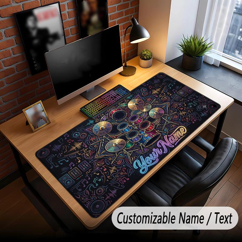 Music Drums Theme Custom Mouse Pad Personalized With Name Text Customized Desk Mat For Office Home Decor