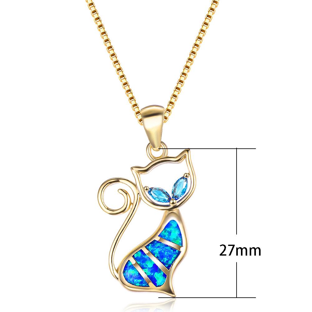New European and American Fashion Accessories Two Water Blue Diamond Blue Cat Pendant Necklace