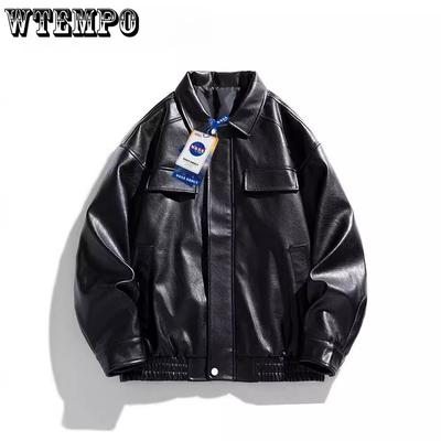 Retro Leather Jacket for Men Spring and Autumn Hip-hop Style Lapel Leather Jacket for Men Loose and Casual Coat