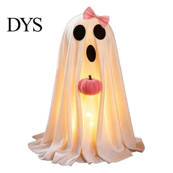Spooky Seasonal Atmosphere Halloween Ghost Decoration, Light-Up White with Pumpkin, Indoor Porch Terrace Party Supplies Cute Standing Tabletop