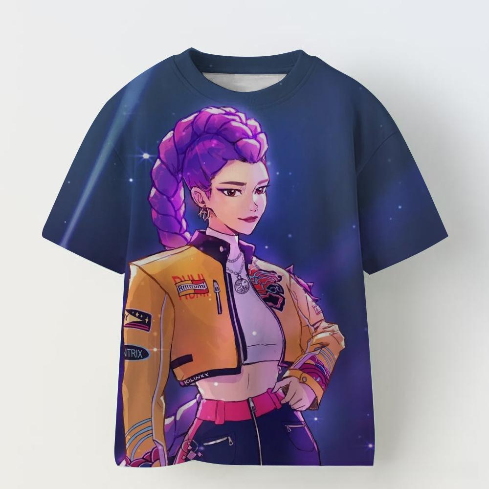 KPOP Demon Slayer Collaboration 3D Digital Print Girls' Casual Comfortable Short Sleeve T-Shirt Children's Clothing
