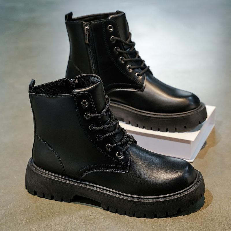 Men S Black High Top Martin Boots Casual Versatile Leather Shoes