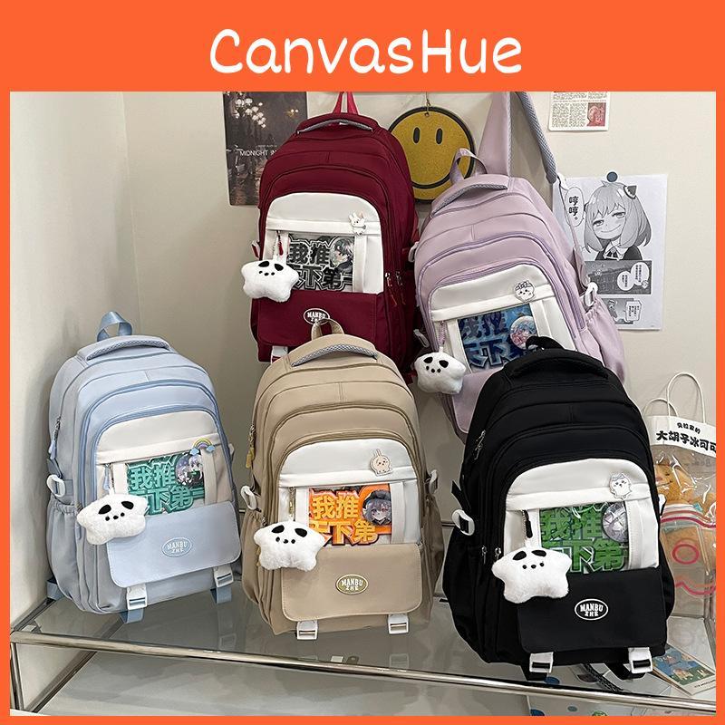 Color Solid Backpack Student Large Capacity Schoolbag Outdoor Leisure Bag Travel