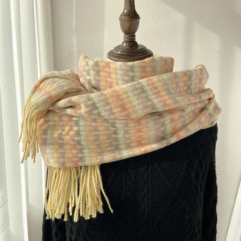 Scarf Women's Autumn and Winter New Color Plaid Warm Thickened Scarf Imitation Cashmere Fringed Shawl