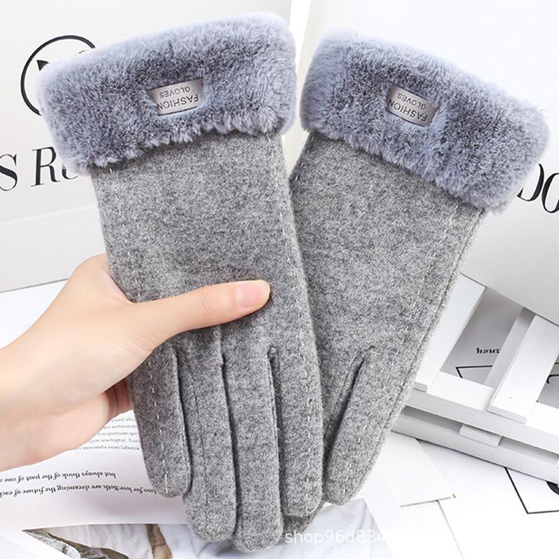 Cashmere Gloves Women's Autumn and Winter Korean Version Fleece Thickened To Keep Warm