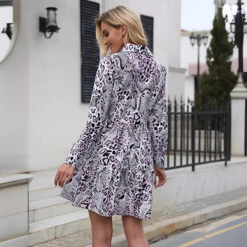 Women's Autumn/winter Snakeskin Print Long-sleeved Dress