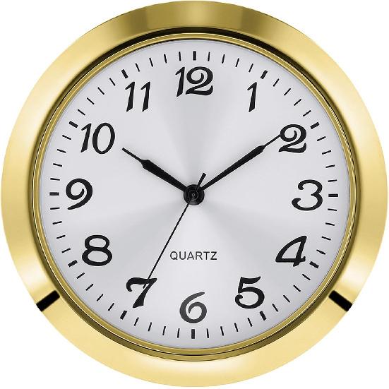 2-1/8 Inch (55 mm) Quartz Clock ert, Zinc-Alloy Metal Case, Arabic Numeral, White Face (Silver) золотой