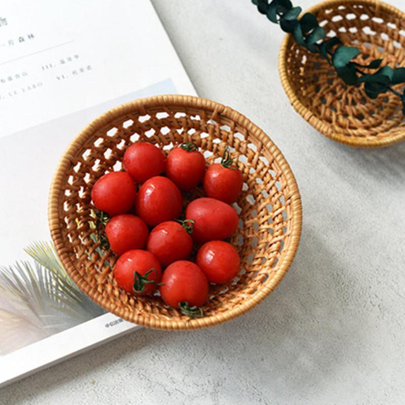 Rattan Woven Tray Convenience Store Handmade Round Basket Food Craft Rattan Tray for Food Fruit Storage Breadbasket Organizer
