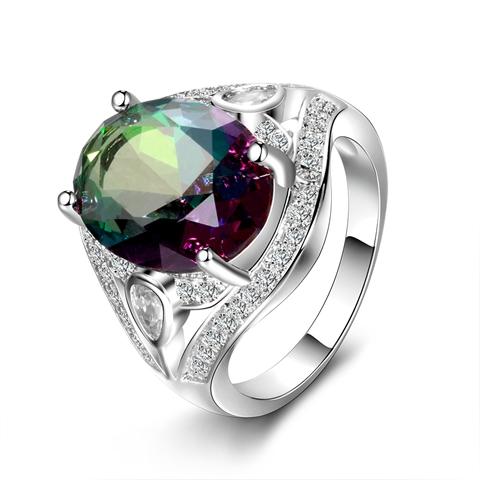Echter Rainbow Fire Mystic Zirkonia Ring Bunter Feinschmuck Verlobung Hochzeitsgeschenk für Frauen Damen Mädchen
