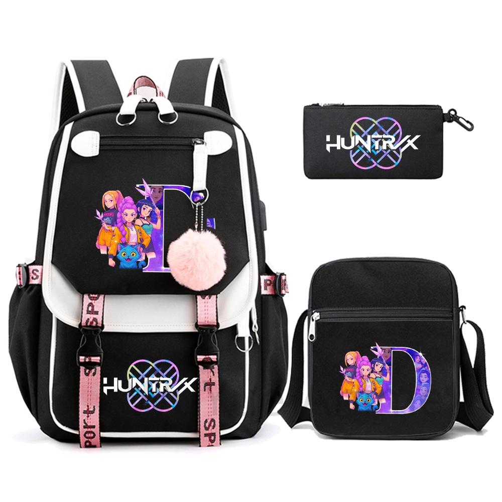 3Pcs/set Anime Cartoon 26 English Letter Printed Backpack with Shoulder Bag for Teenager Student Girl Boy Bookbag Large Capacity Travel Bag Kid Gift