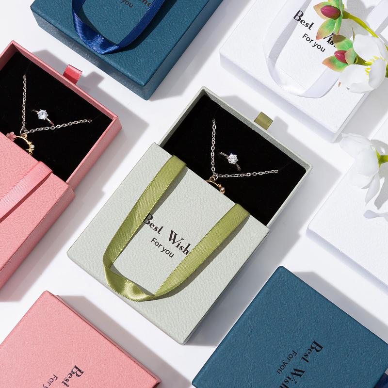 Handheld Jewelry Box Paper Pull-Out Drawer Jewelry Case Travel Portable Ring Earrings Necklace Gifts Packageing Storage Boxes