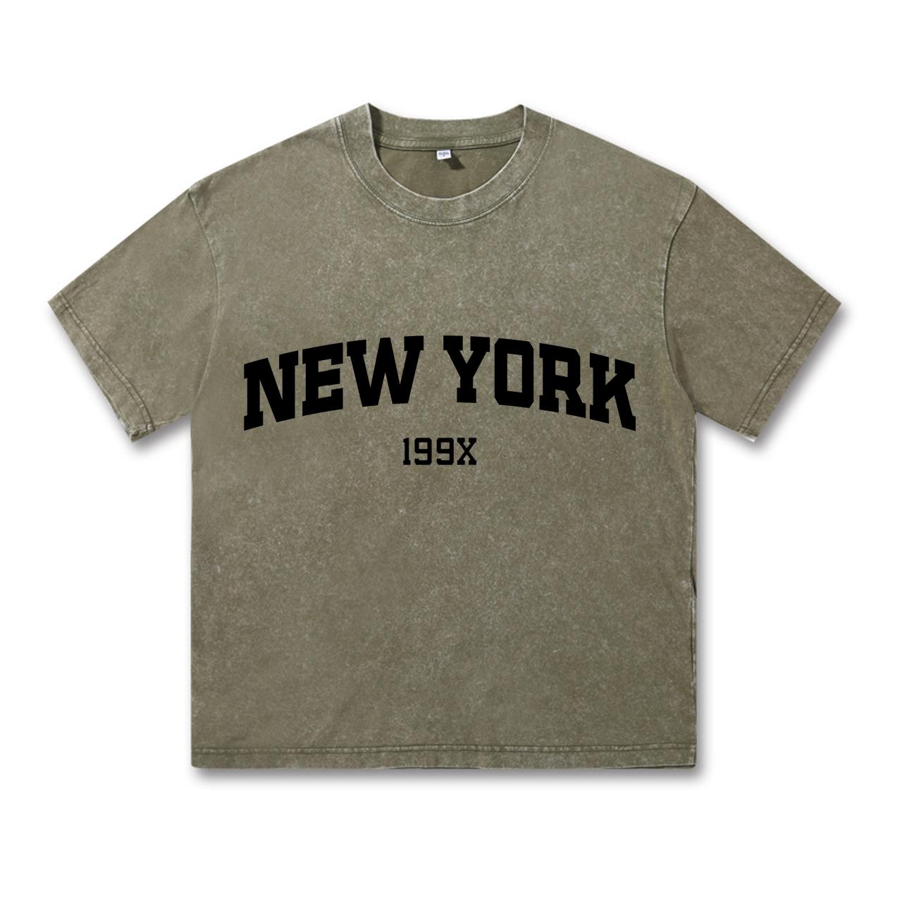 

Ретро-стираная винтажная футболка New York 199X Футболка с принтом для парной моды Спортивная футболка Harajuku Повседневная хлопковая свободная уличная футболка 3XL