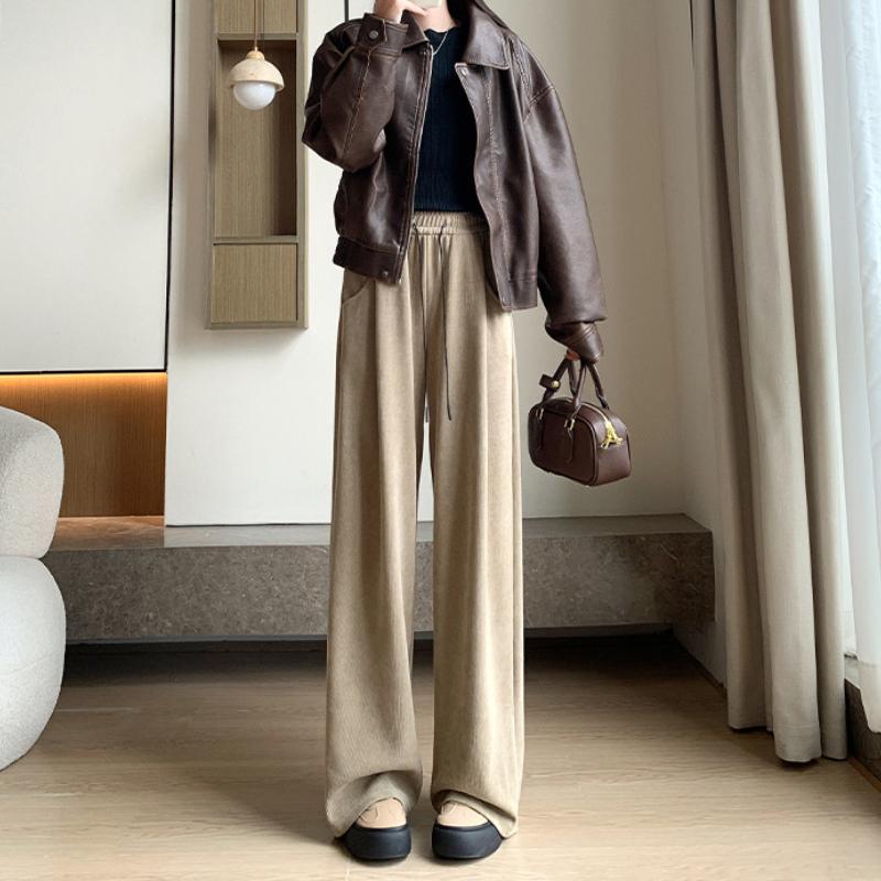 

Узкая версия прямые брюки на кулиске с широкими штанинами для женщин на осень и зиму с высокой талией, облегающие, повседневные спортивные брюки, брюки с широкими штанинами XL