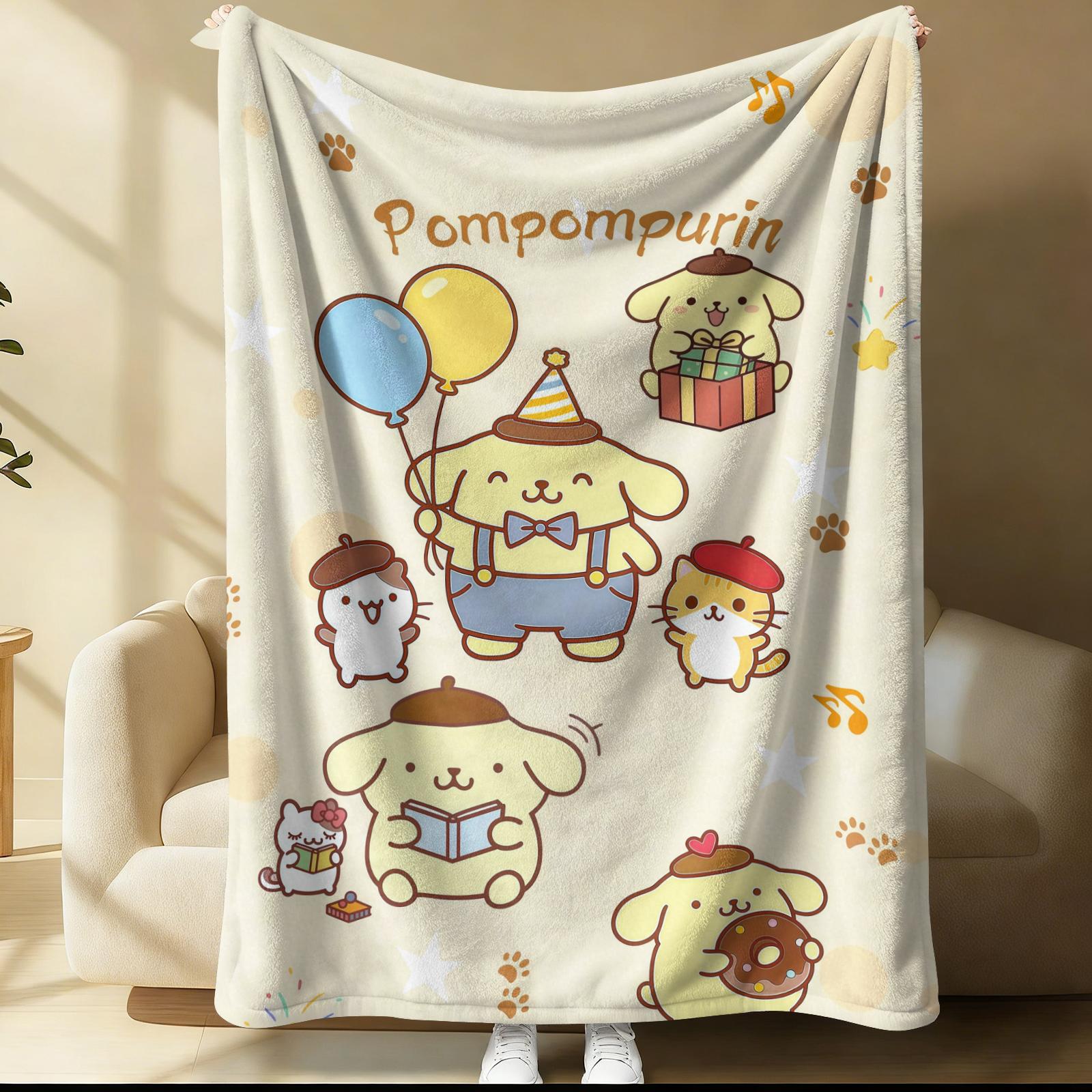 

Pompompurin Yellow Picnic Blanket Cute Paw Print Pattern Flannel Plush Throw for Napping Sofa Camping Gift for Teenagers Adults 75cmx90cm