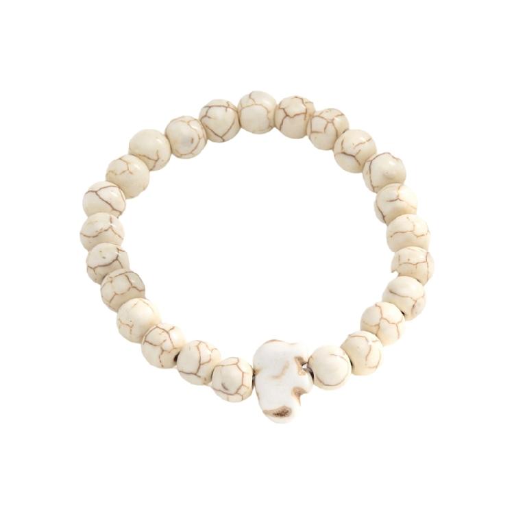 8MM Round Gemstones Bracelet With Turquoise Accent And Elephant Charm Perfect For Adding A Natural Touch To Outfits