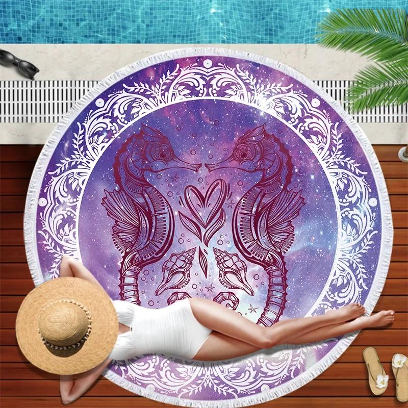 Summer Round Beach Towel Galaxy Starry Sky Bath Shower Towels Bikini Cover Up Beach Towel Sand Free Pool Towels