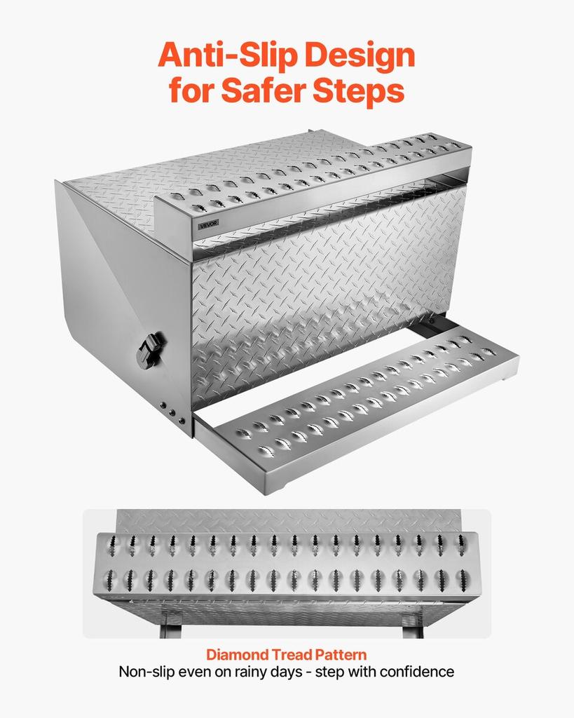 Semi-Truck Step Tool Box, 790 x 770 x 485 mm Heavy Duty Aluminum Diamond Plate Toolbox, Waterproof Cab Entry Step Storage Box with Shock-Absorbing