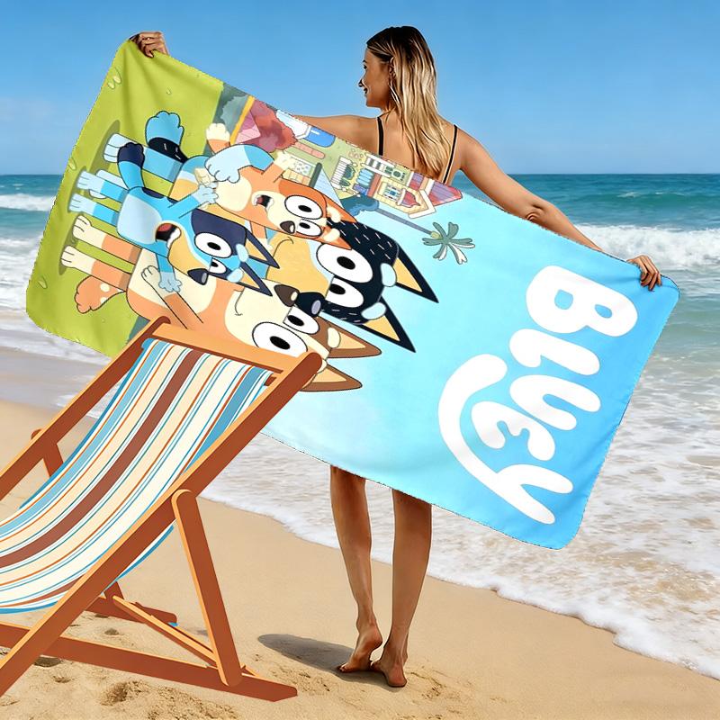 Bluey Cartoon Print Beach Towel, Large Soft Quick Dry Towel for Beach Camping Swimming