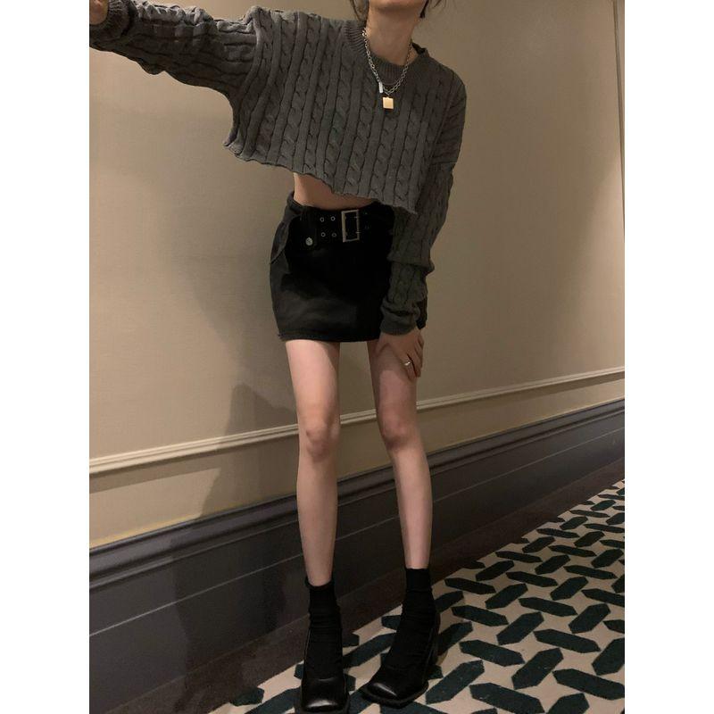 Kumikumi Washed Autumn Sexy Sheath Denim Skirt