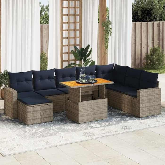 VidaXL Garden Lounge Set 9 Pcs with Grey Cushions Wicker 3327078