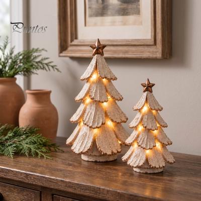 Holiday Room Ornament 1/2Pcs Vintage Lighted Christmas Tree Figurine, Mini Tabletop Centerpiece, Decor Winter Home Accents with Warm LED Lights, Pine
