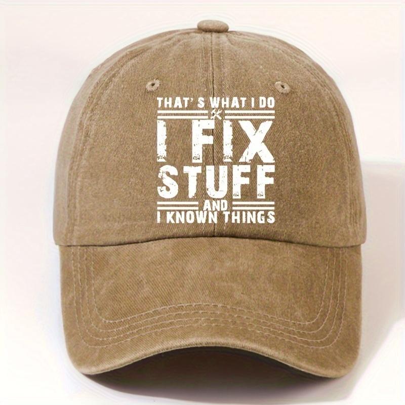 EOXF Vintage Washed Baseball Cap Black with I Fix Things Text Adjustable Strap Breathable SixPiece Design Suitable