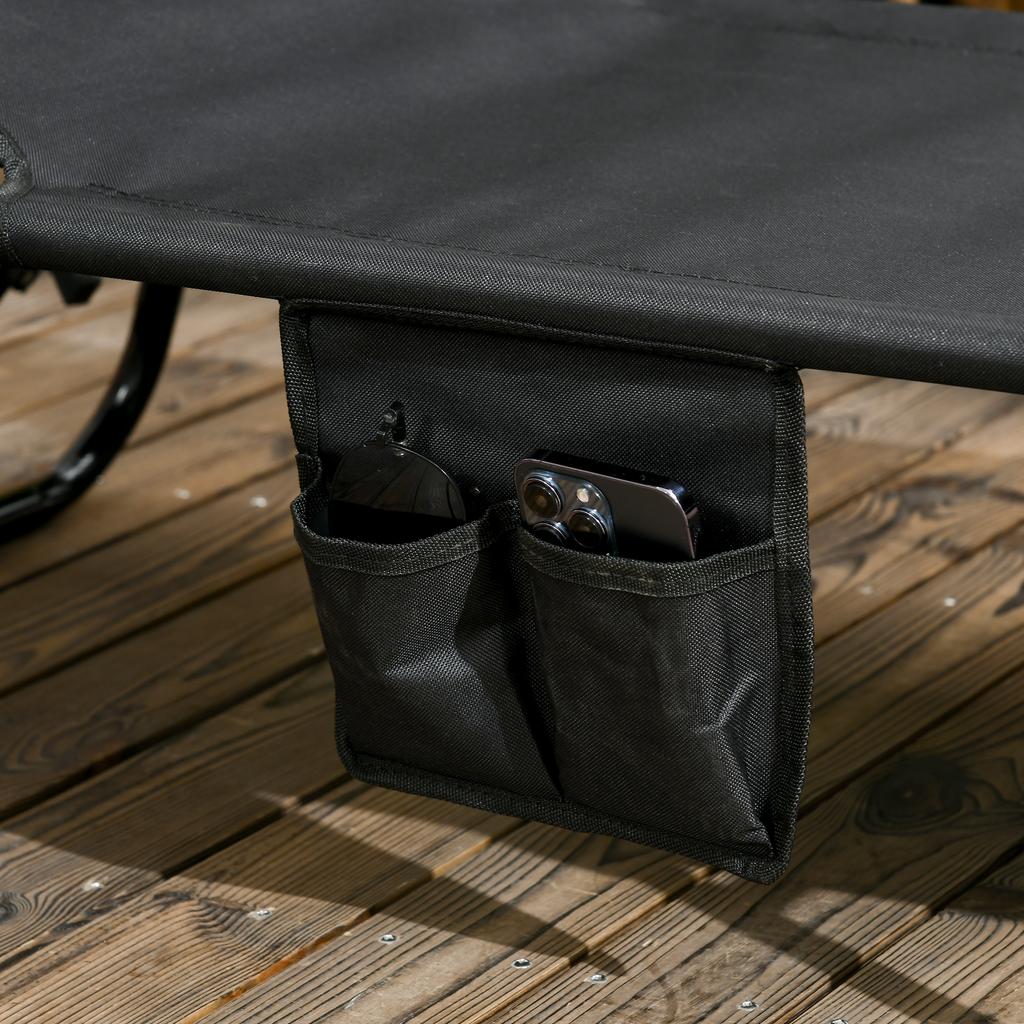 Set of Two Folding Sun Loungers. with Adjustable Backs and Sun Canopies - Black