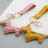 Cute Sausage Dog Bag Strap Keyring Laser Personalized Key Chain Ring Custom Number Leather Car Keychain for Man Woman