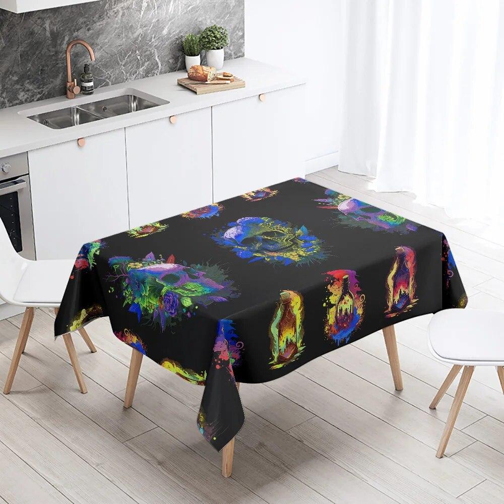 Magic Bottle Colorful Skull Tablecloth Home Decor Stain Resistant Waterproof Table  Rectangular Kitchen Fireplace Tops