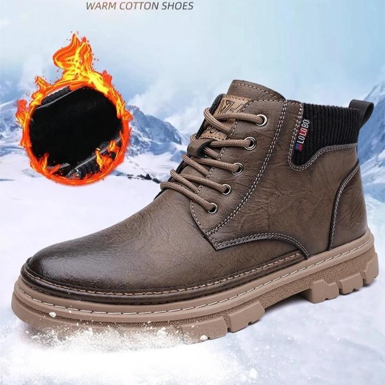 

Fashion Men s Winter High Top Lace-Up Boots Thermal Lined Warm Leather Casual Shoes Waterproof Outdoor Platform Sole Ankle Boots 38