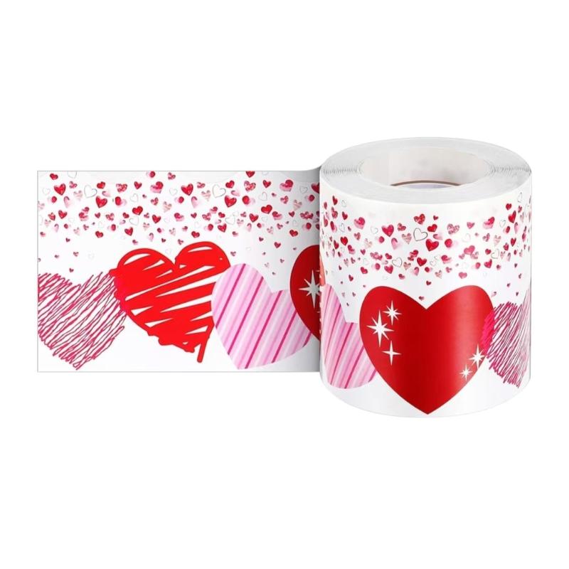 

Valentines Day Themed Heart Decorative Border Sticker Roll for Bulletin Board Self-Adhesive Bulletin Trim Border Decors 7.5 times 15M