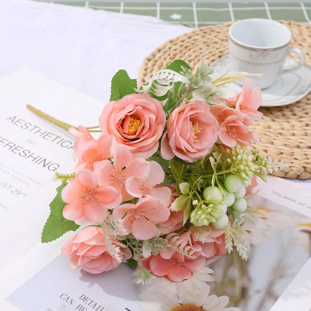 Simulation Green Plants & Fake Small Roses for Wedding, Home, or Outdoor Decor