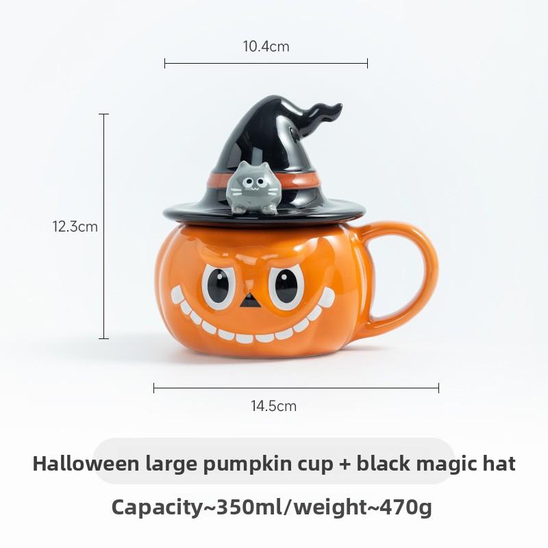 Taza de Cerámica Creativa de Calabaza Fantasma Taza de Pareja de Halloween con Tapa Taza de Café Divertida para la Oficina