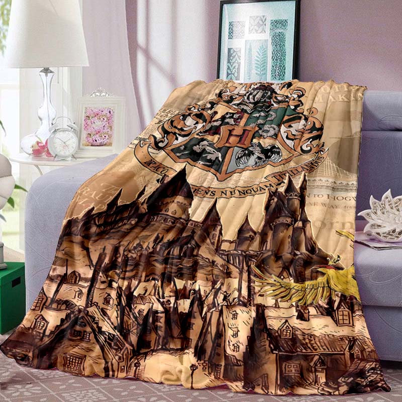 Hogwarts Magic School Print Blanket Warm Comfortable Flannel Blanket for Bedrooms, Sofas, Beds, Chairs, Picnics, Travel -LXR24