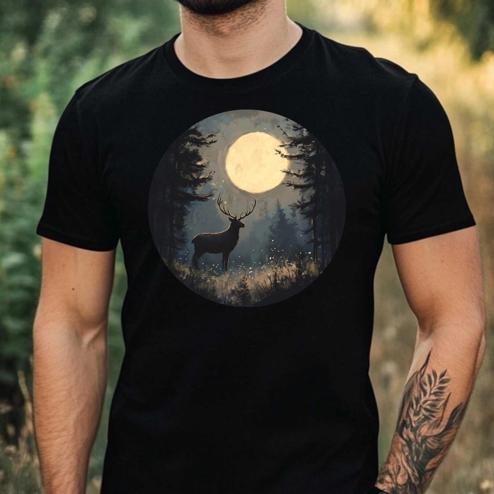 T-Shirt Herren Elch im Mondlicht Motiv Baumwolle Größe XS bis 5XL XL