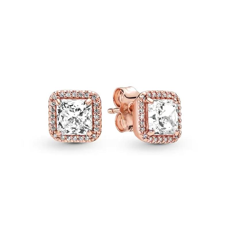 Authentic 925 Sterling Silver Circle & Infinity Stud Earrings Square Sparkle Stud Earrings For Women Europe Gift Diy Jewelry