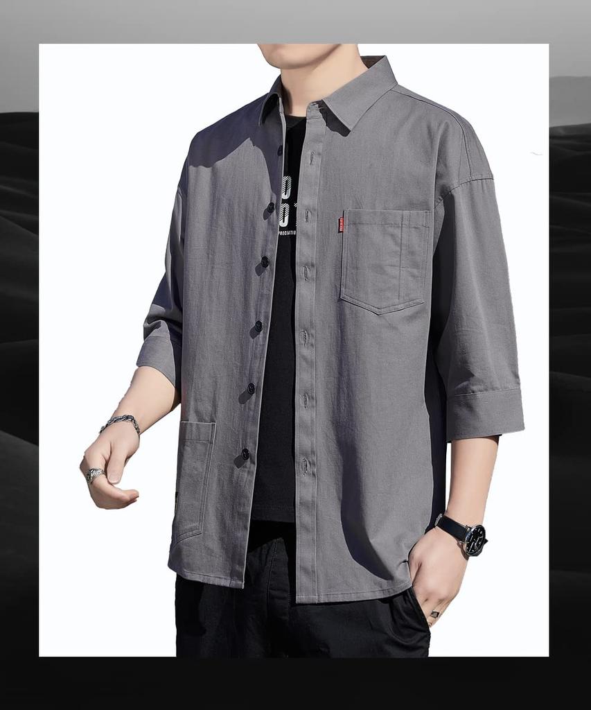 COMOOS Sleeve Casual Solid Color Shirt Men's 3/4