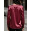 New Women's French Elegant Puff Sleeve V-neck Satin Long Sleeve Blouse