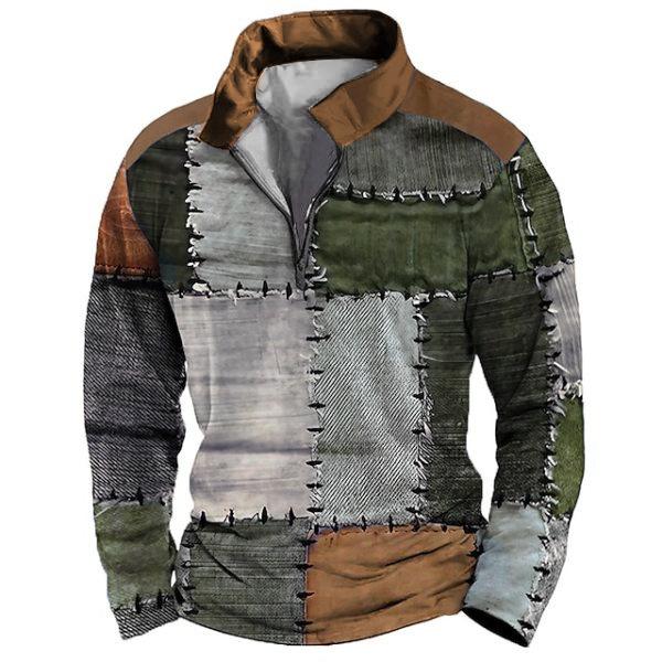 New 3d Zip Polo Shirt Digital Print Men's Street Sports Fashion Sweatshirt