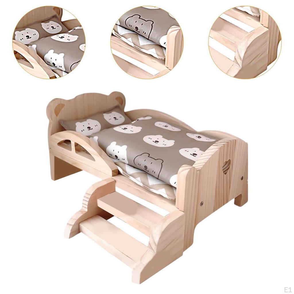 1/12 Wooden Doll Bed Set with Bedding Accessories for Dollhouse Fun
