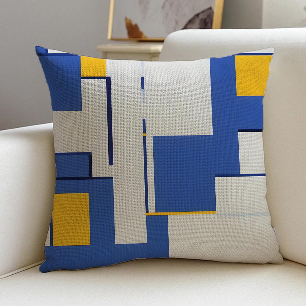 M-Mondrian Style Cushion Cover Cushion Cover Pillowcase, Anti-Mite Invisible Zipper, Linen Sofa Cushion