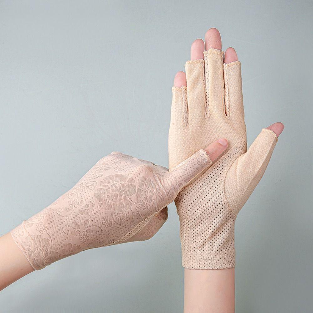 Neue rutschfeste Sonnenschutzhandschuhe Atmungsaktive Halbfinger-EisSeidenhandschuhe UV-Elastizität Fahrradhandschuhe Sommer